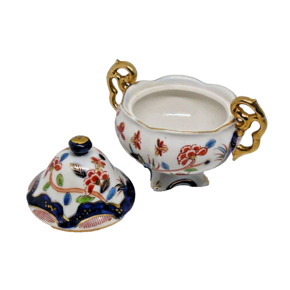 Hand Painted Floral Japanese Fine Porcelain Sugar Bowl Footed Vintage - Picture 2 of 7